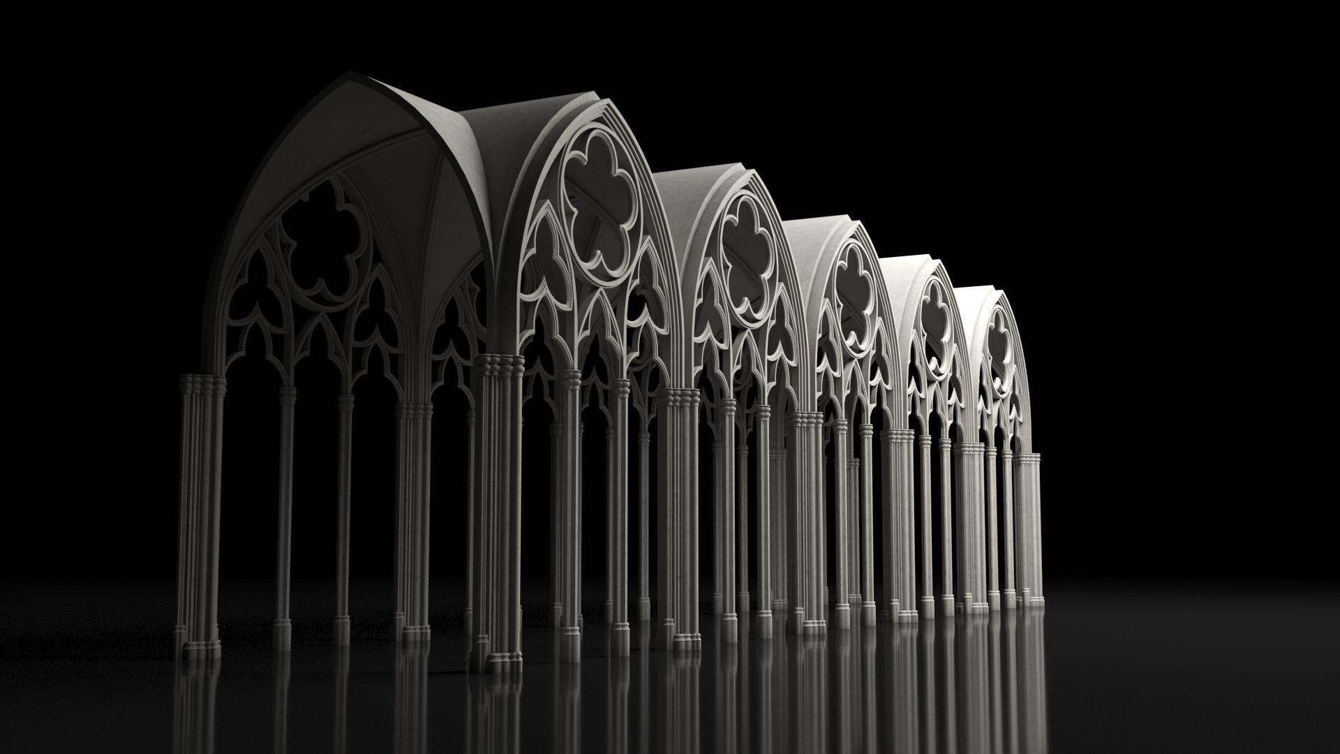 Gothic Vaulted Ceiling Kitbash - Modular Unit Architecture 3D model_2
