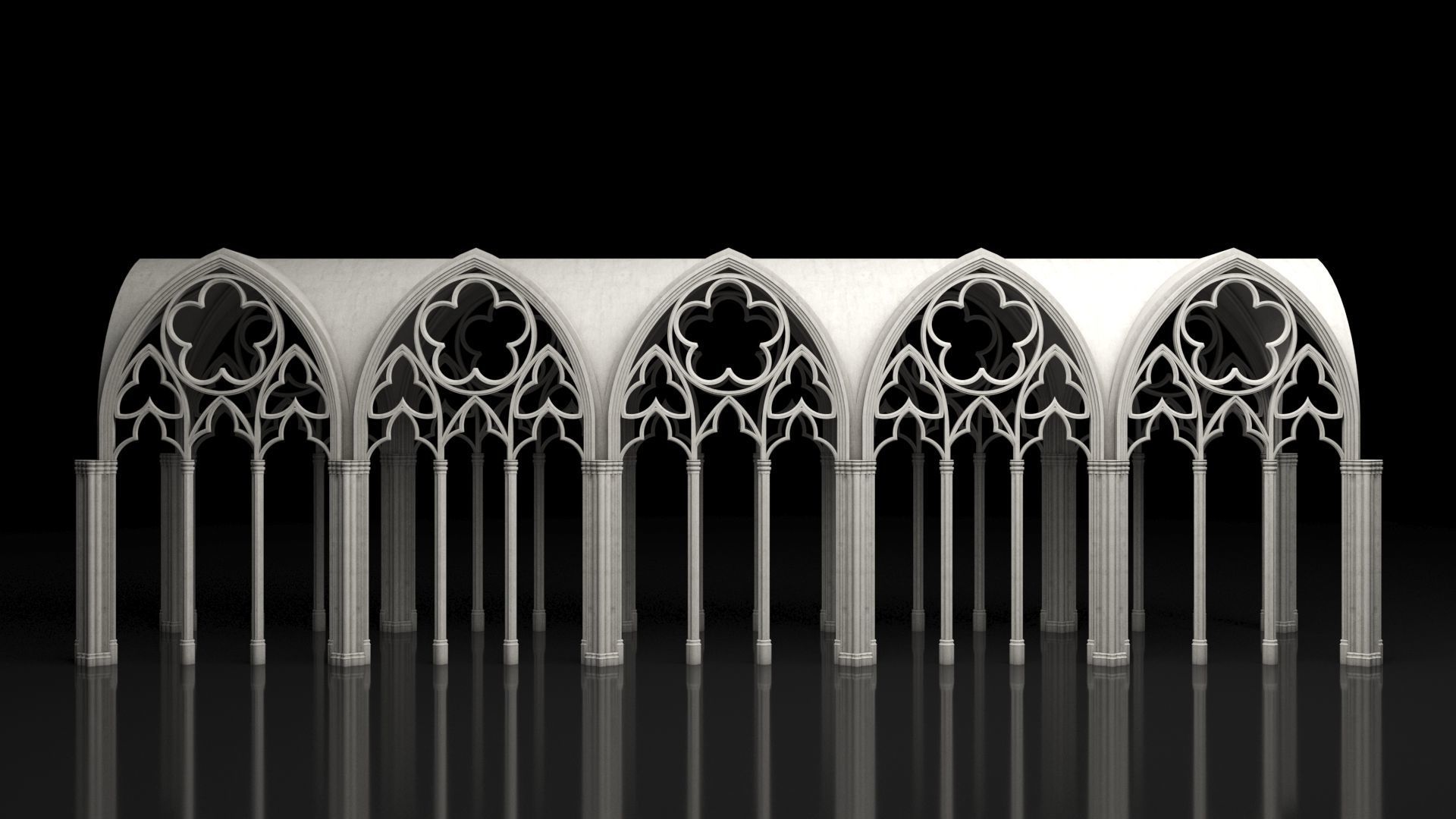 Gothic Vaulted Ceiling Kitbash - Modular Unit Architecture 3D model_4