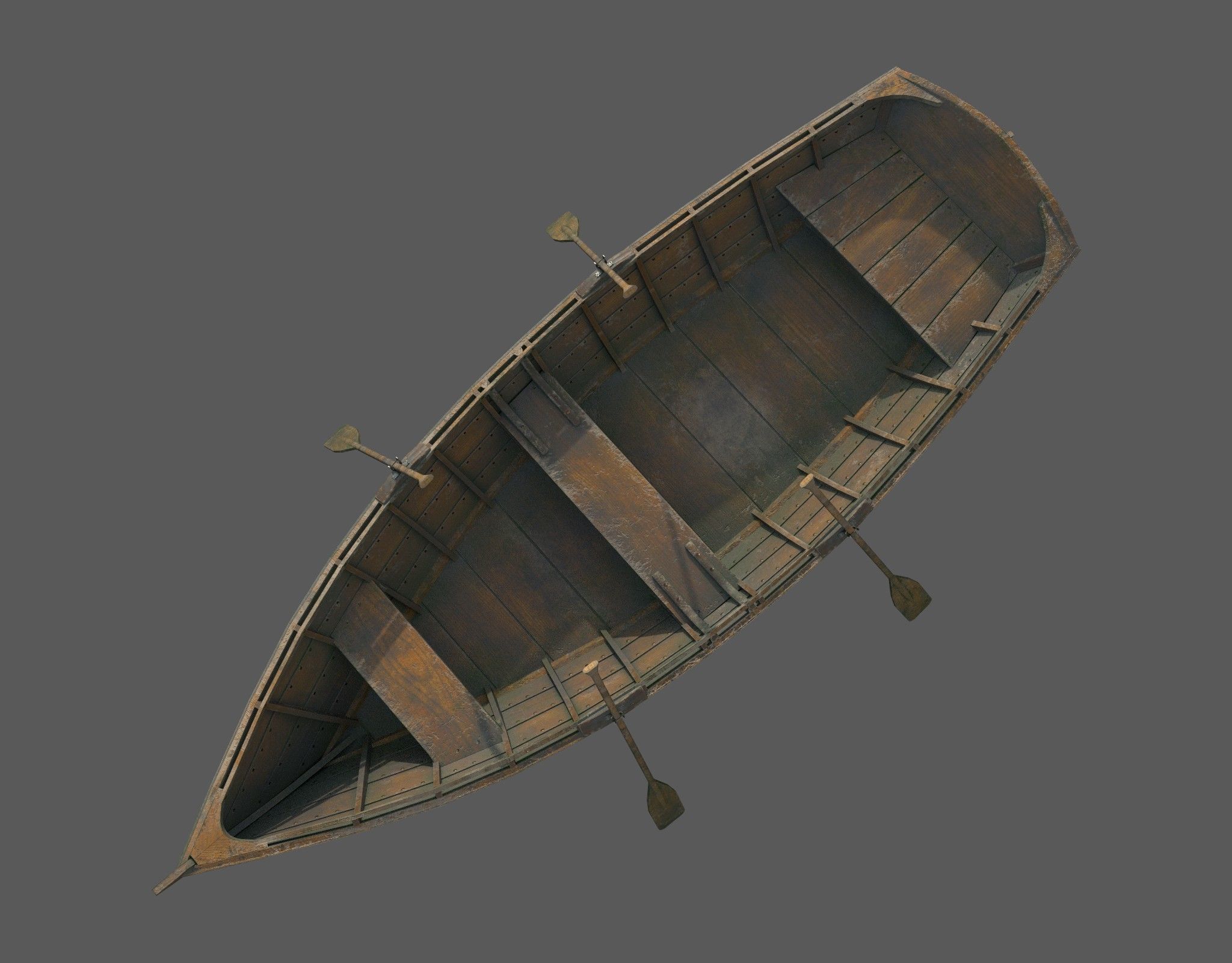 Wooden boat with new and old textures Low-poly 3D model_7