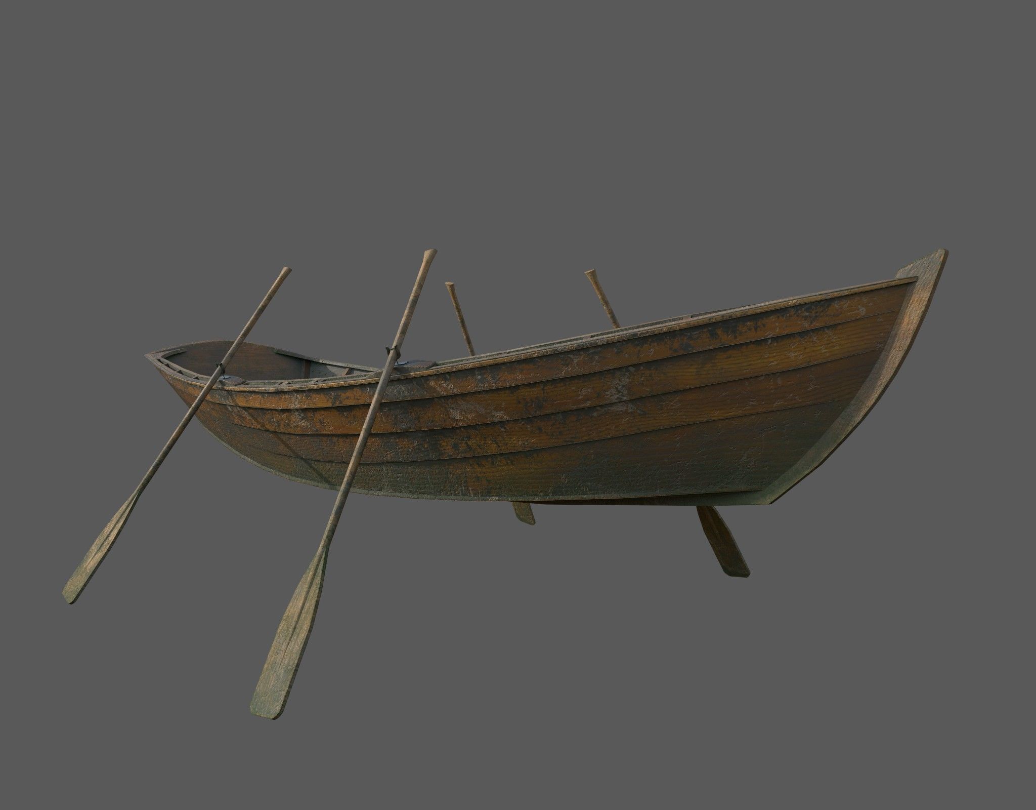 Wooden boat with new and old textures Low-poly 3D model_3