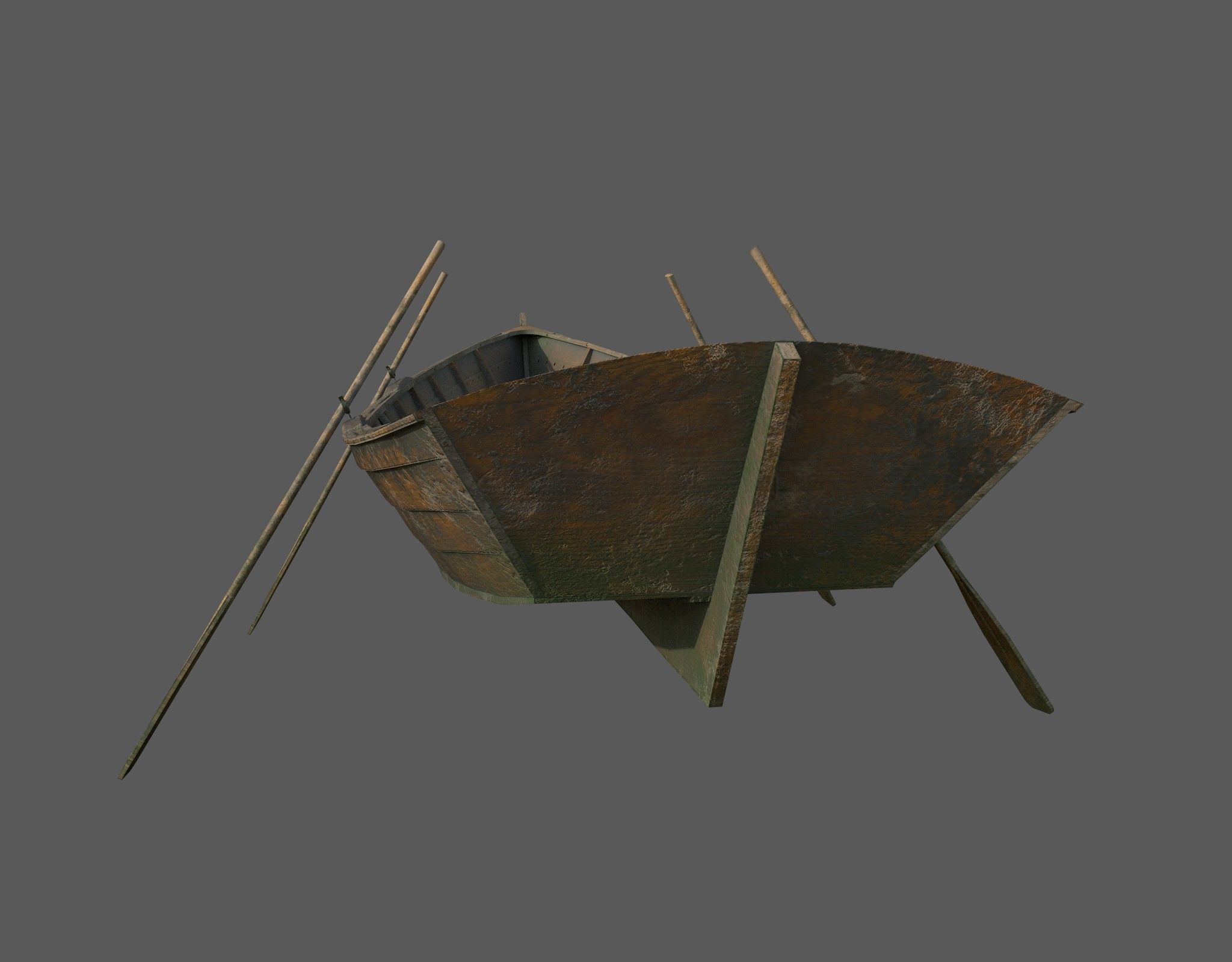 Wooden boat with new and old textures Low-poly 3D model_9