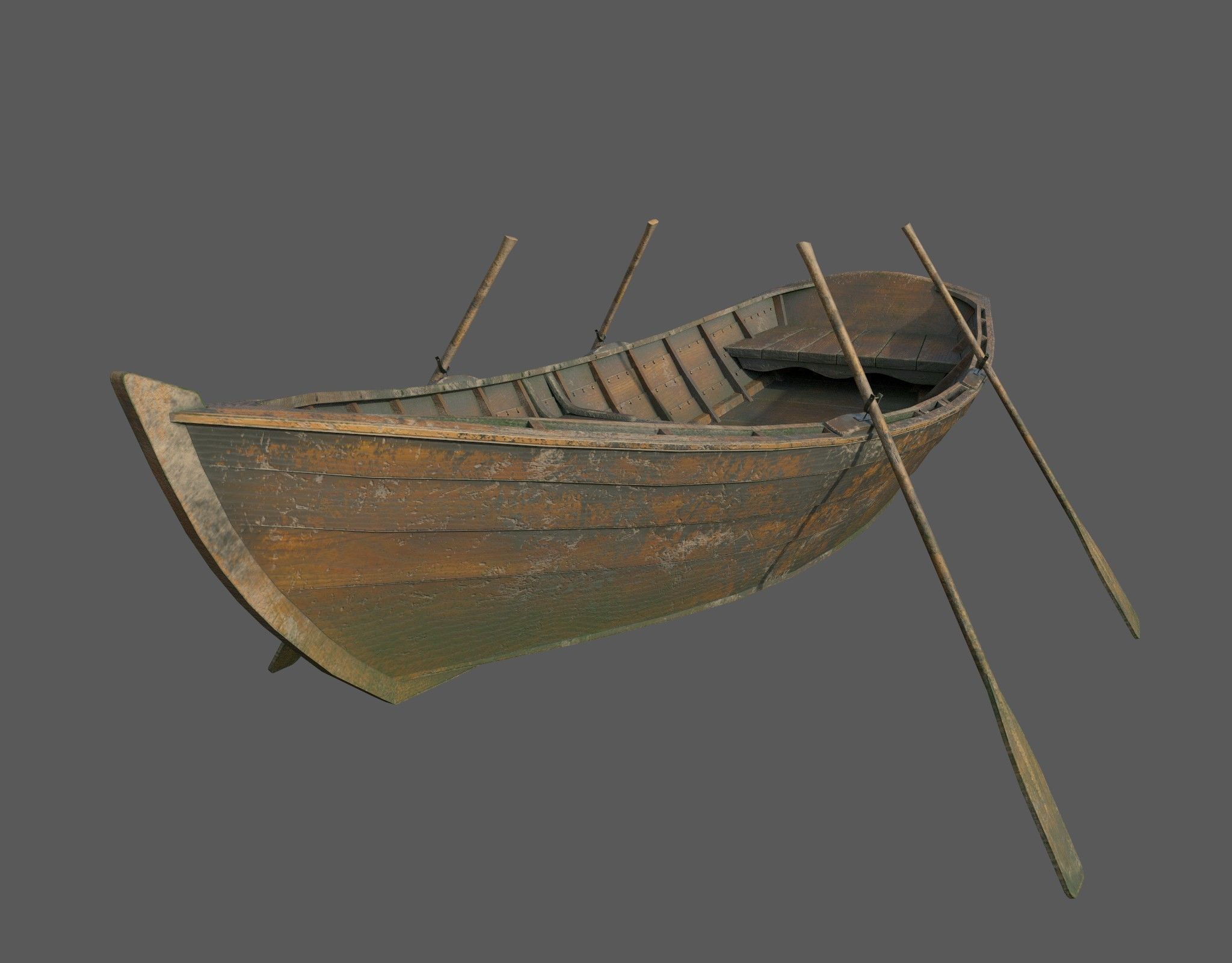 Wooden boat with new and old textures Low-poly 3D model_5