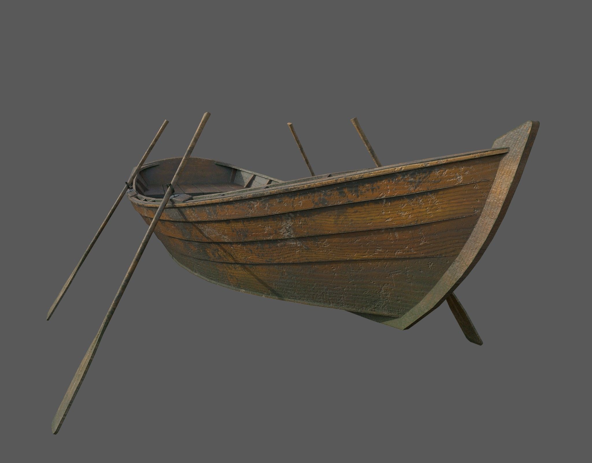 Wooden boat with new and old textures Low-poly 3D model_4