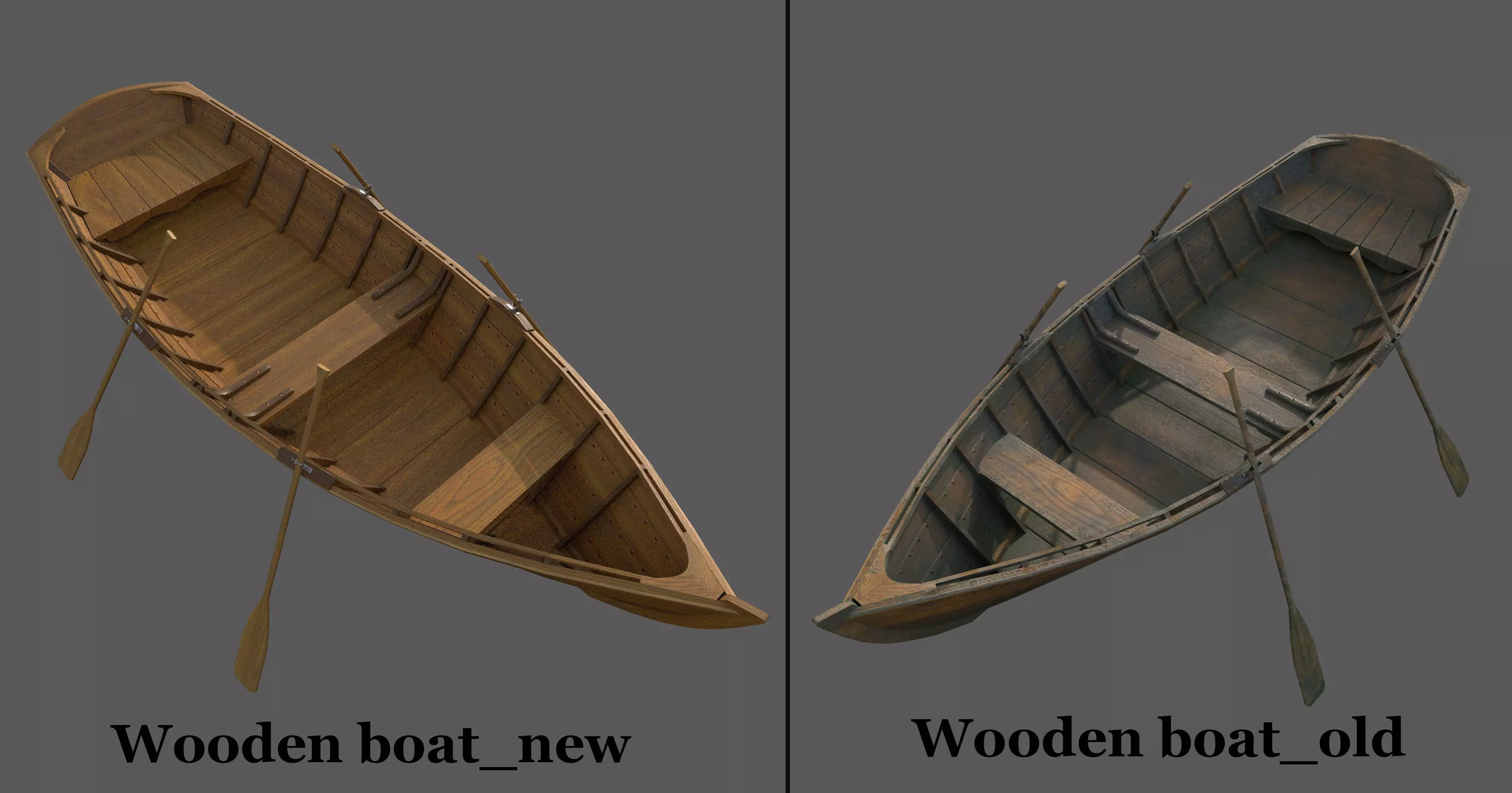 Wooden boat with new and old textures Low-poly 3D model_0