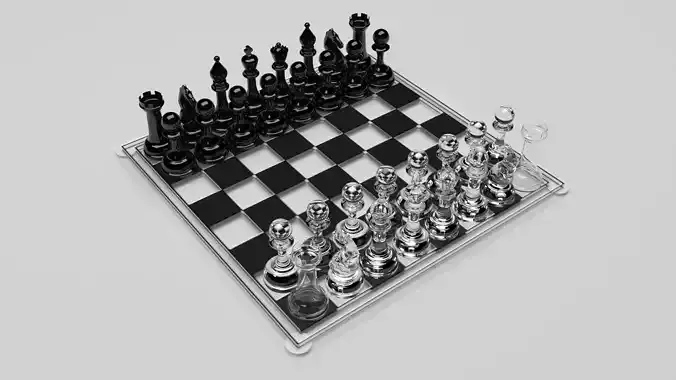 Glass Chess Figures On Glass Chess Board