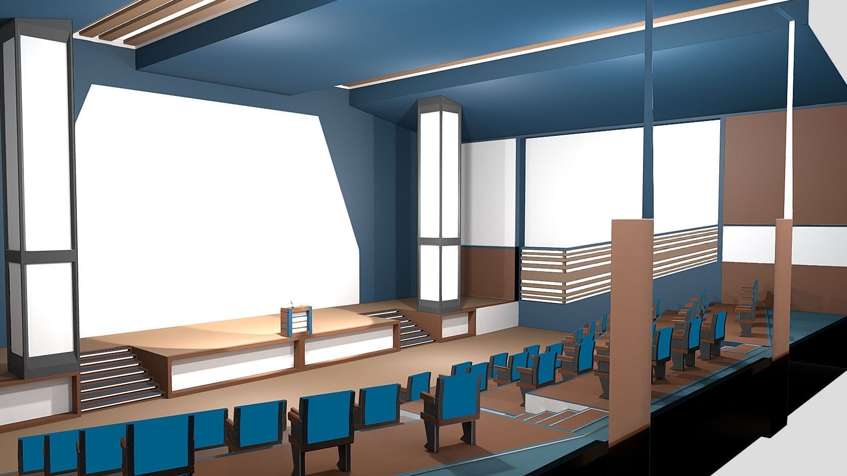Lowpoly Classroom Auditorium with Stage Low-poly 3D model_4