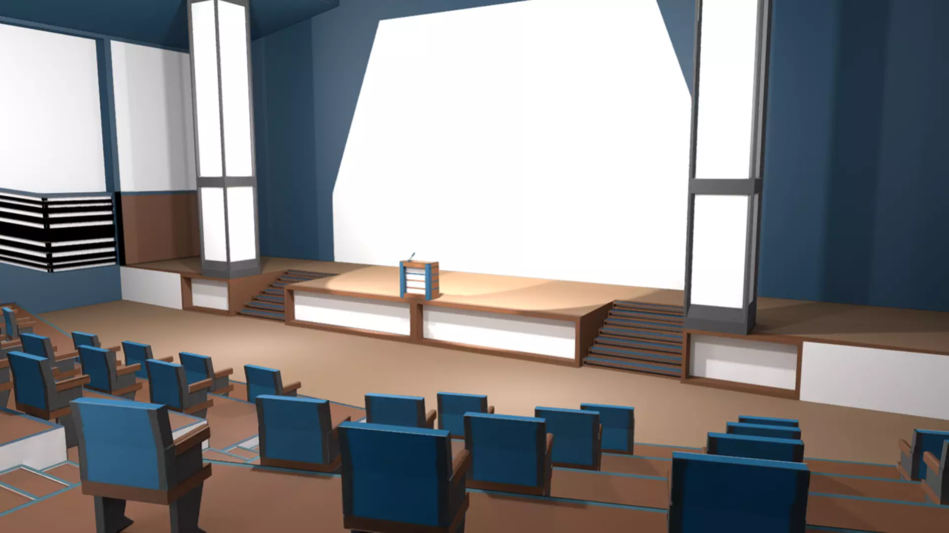 Lowpoly Classroom Auditorium with Stage Low-poly 3D model_0