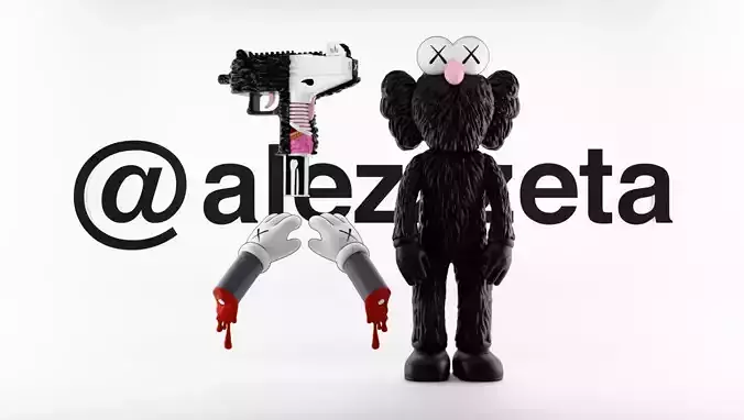 Kaws BFF x Uzi BFF x Bloody Hands Companion Textured Low-poly 3D model