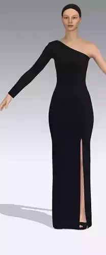 dress black color one shoulder look slit skirt