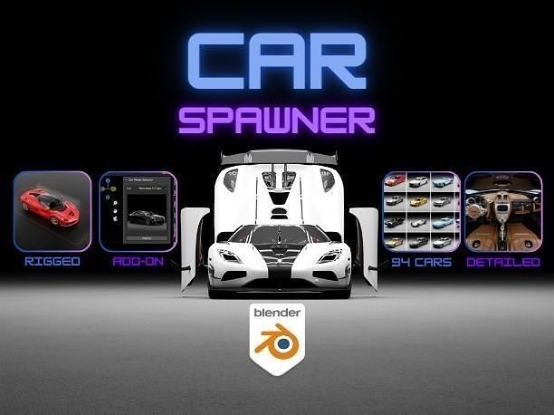 120 HQ Car Pack Add-On for Blender - Rigged and Ready 3D model