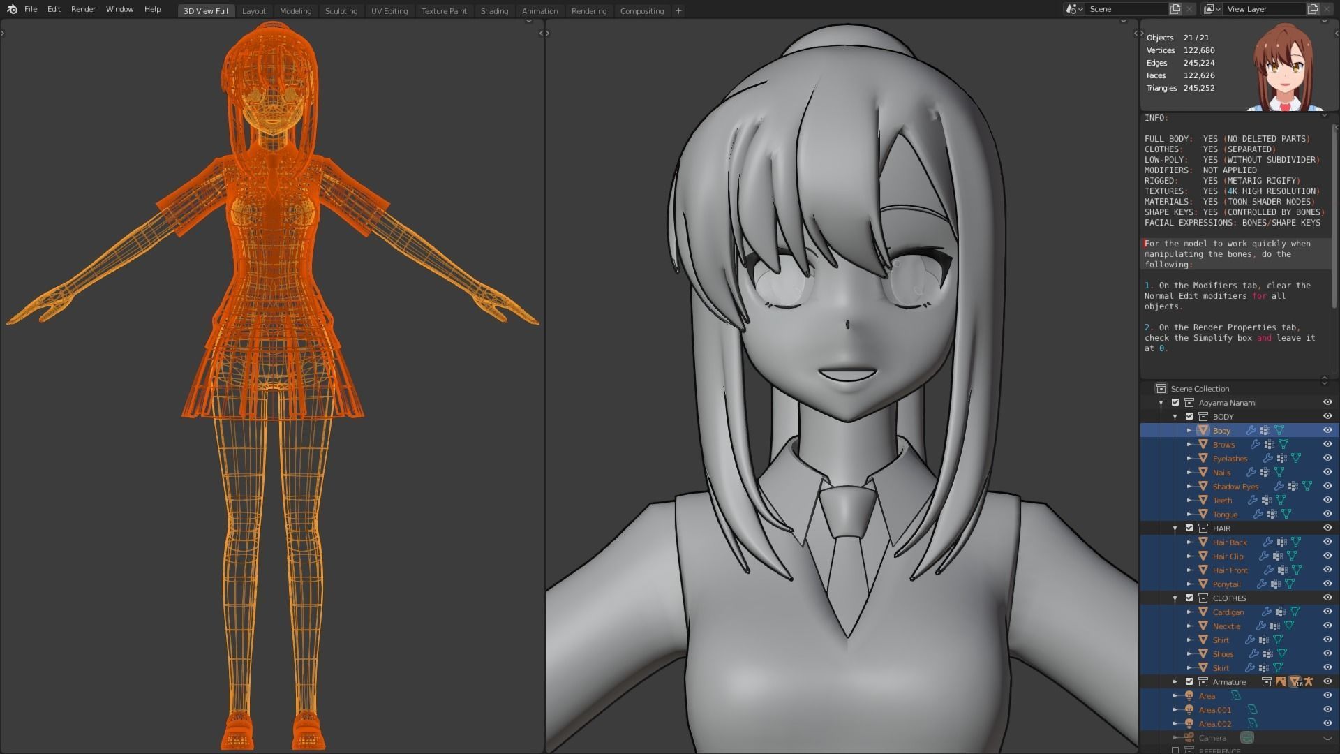 Aoyama Nanami - The Pet Girl of Sakurasou - 3D Model Blender Low-poly 3D model_19