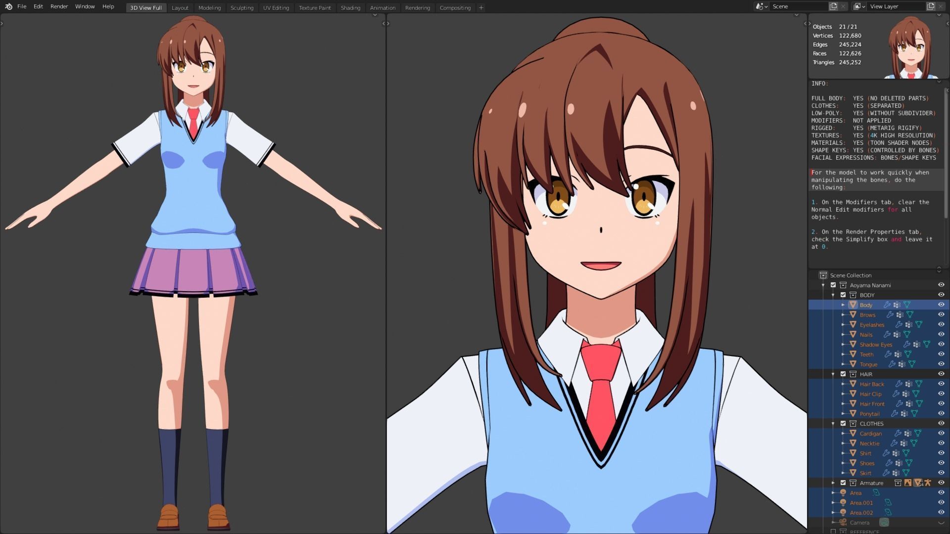 Aoyama Nanami - The Pet Girl of Sakurasou - 3D Model Blender Low-poly 3D model_18