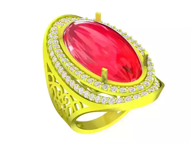 A5621 Diamond Women Ring Oval Ruby Ring 3D Model