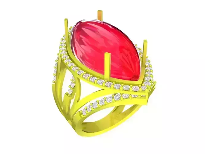 A5623 Diamond Women Ring Oval Ruby Ring 3D Model