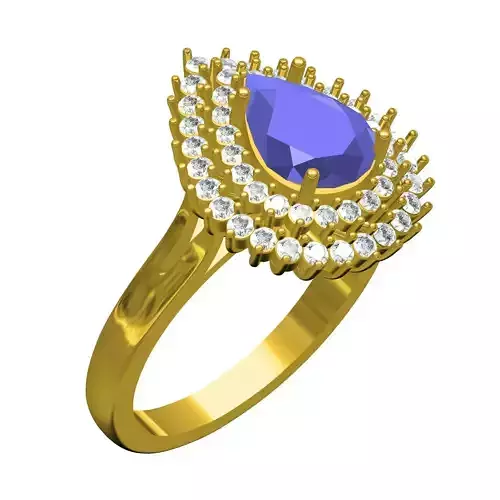 Pear Stone Double Halo Cocktail Ring