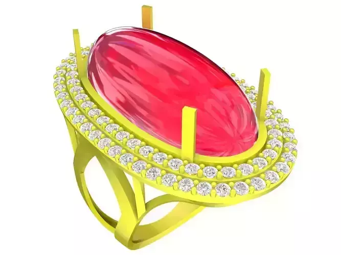 A5624 Diamond Women Ring Oval Ruby Men Ring 3D Model