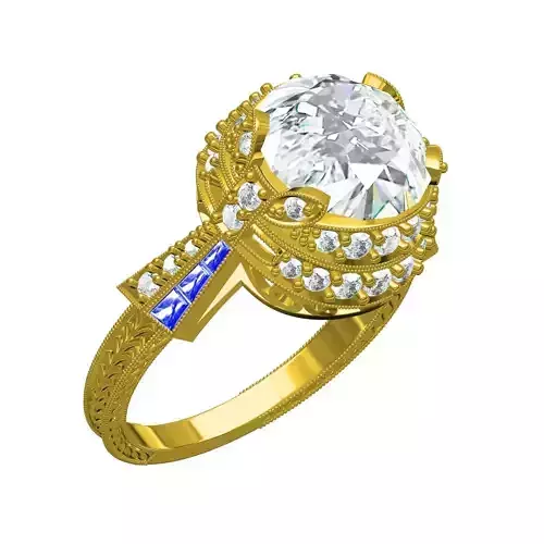 Large Round Stone Vintage Art Deco Engagement Ring