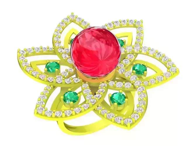A5625 Pearl Women Ring Diamond Flower Women Ring 3D Model