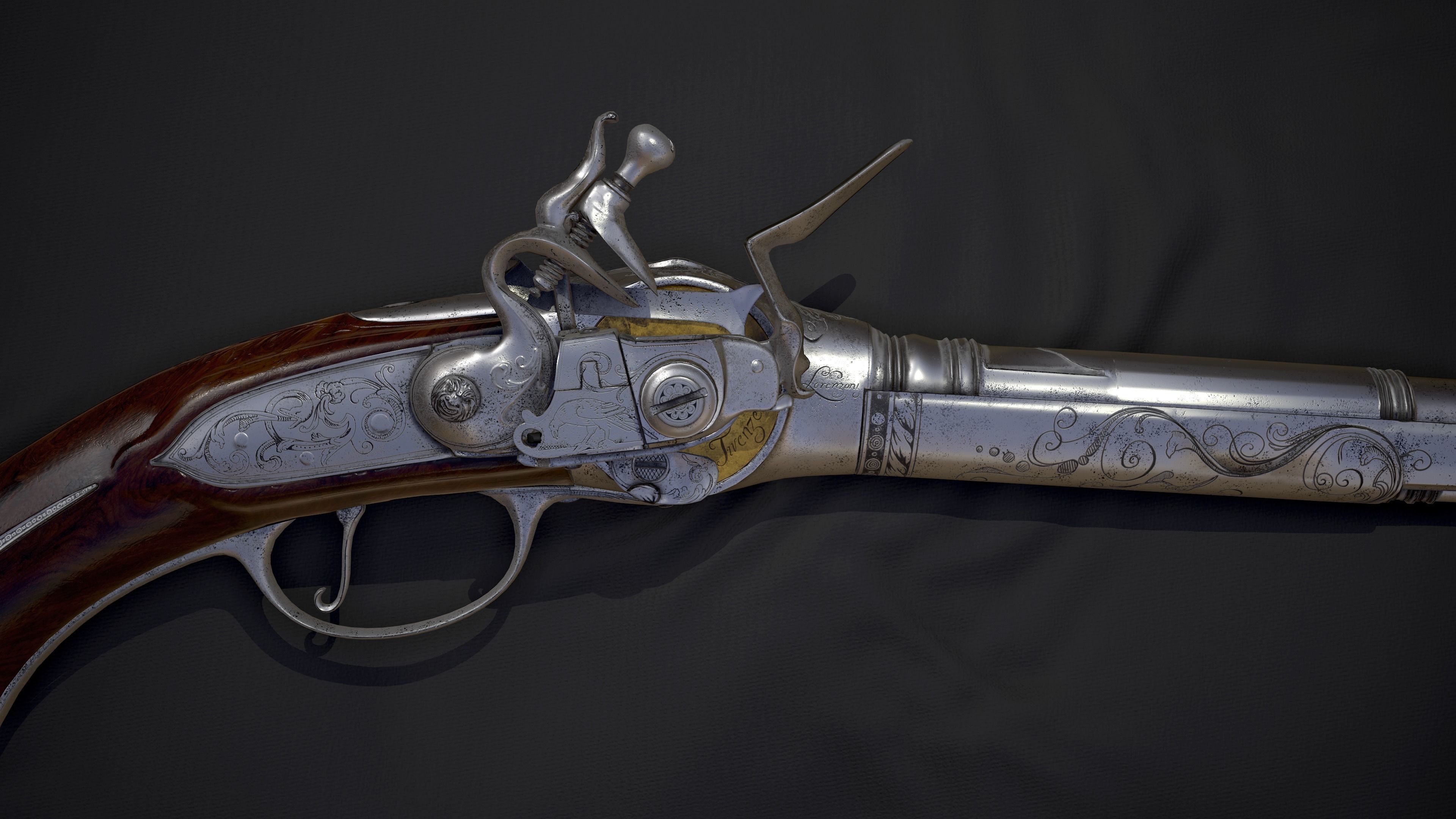 Repeating Flintlock Pistol Low-poly 3D model_1