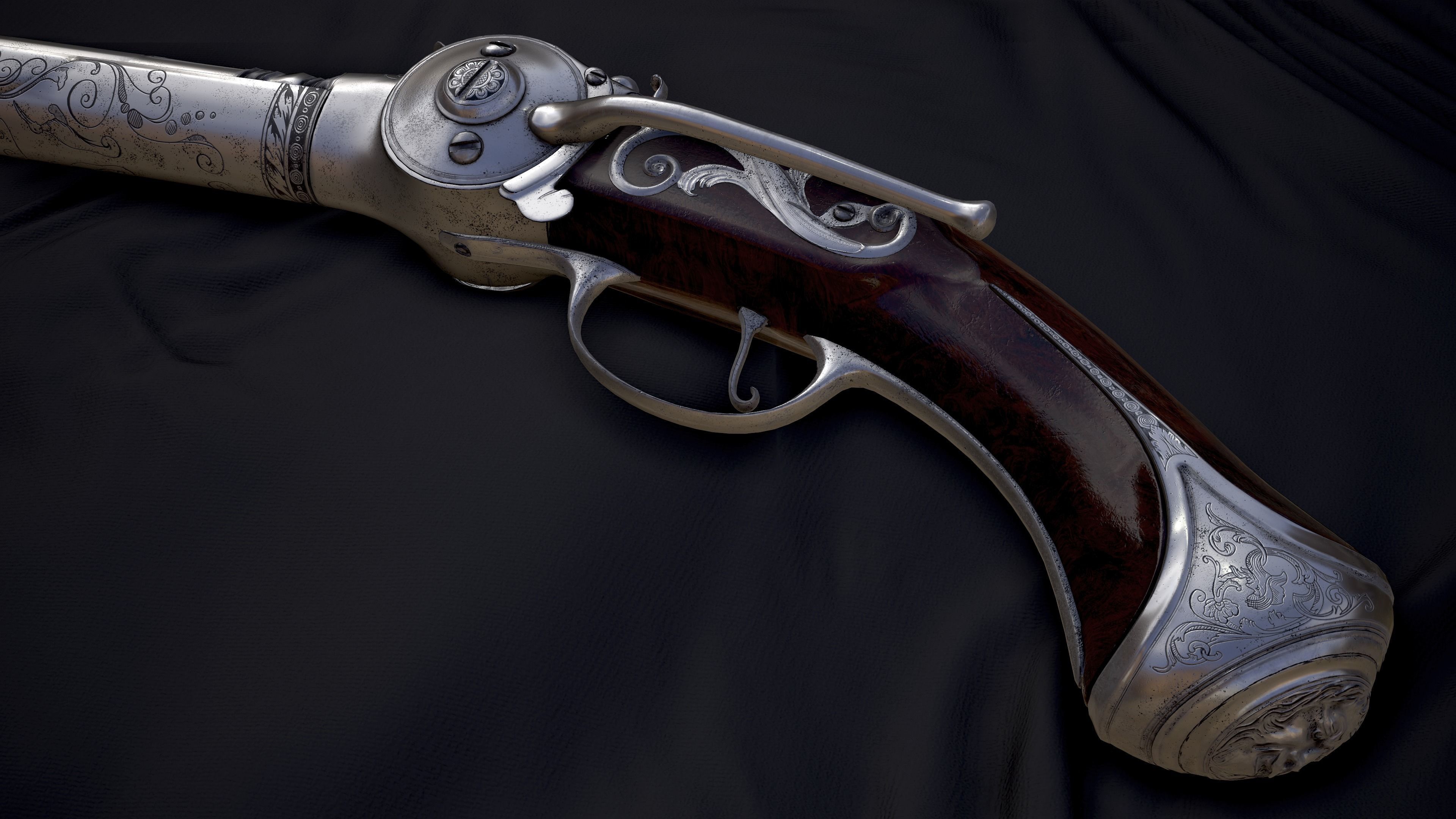 Repeating Flintlock Pistol Low-poly 3D model_3