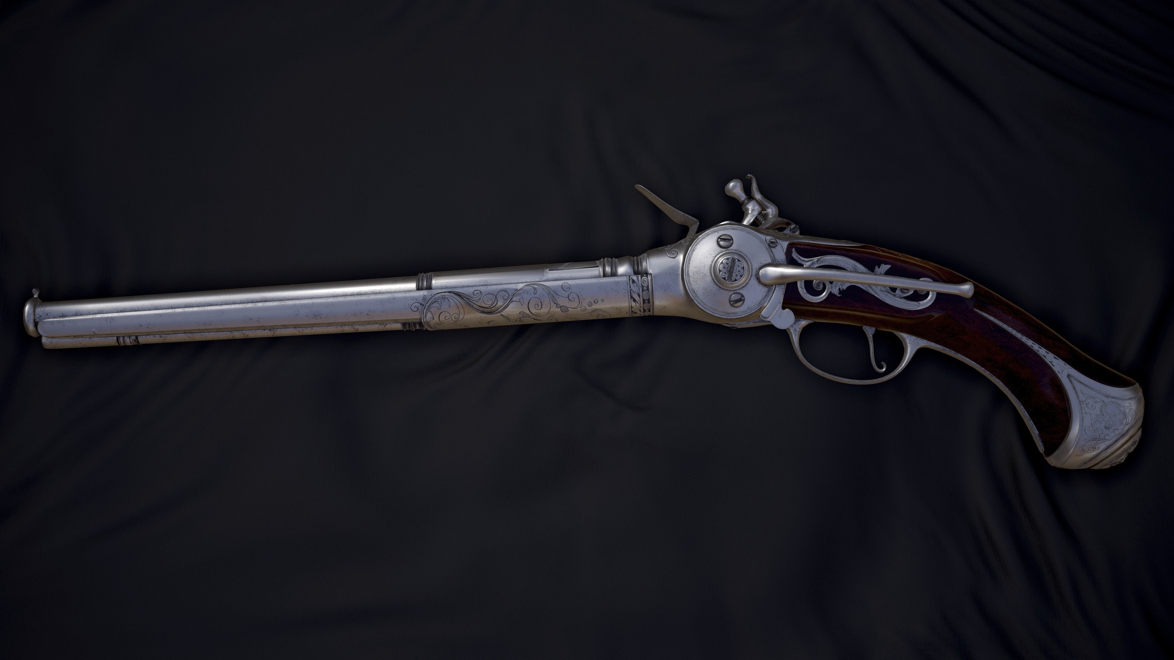 Repeating Flintlock Pistol Low-poly 3D model_2
