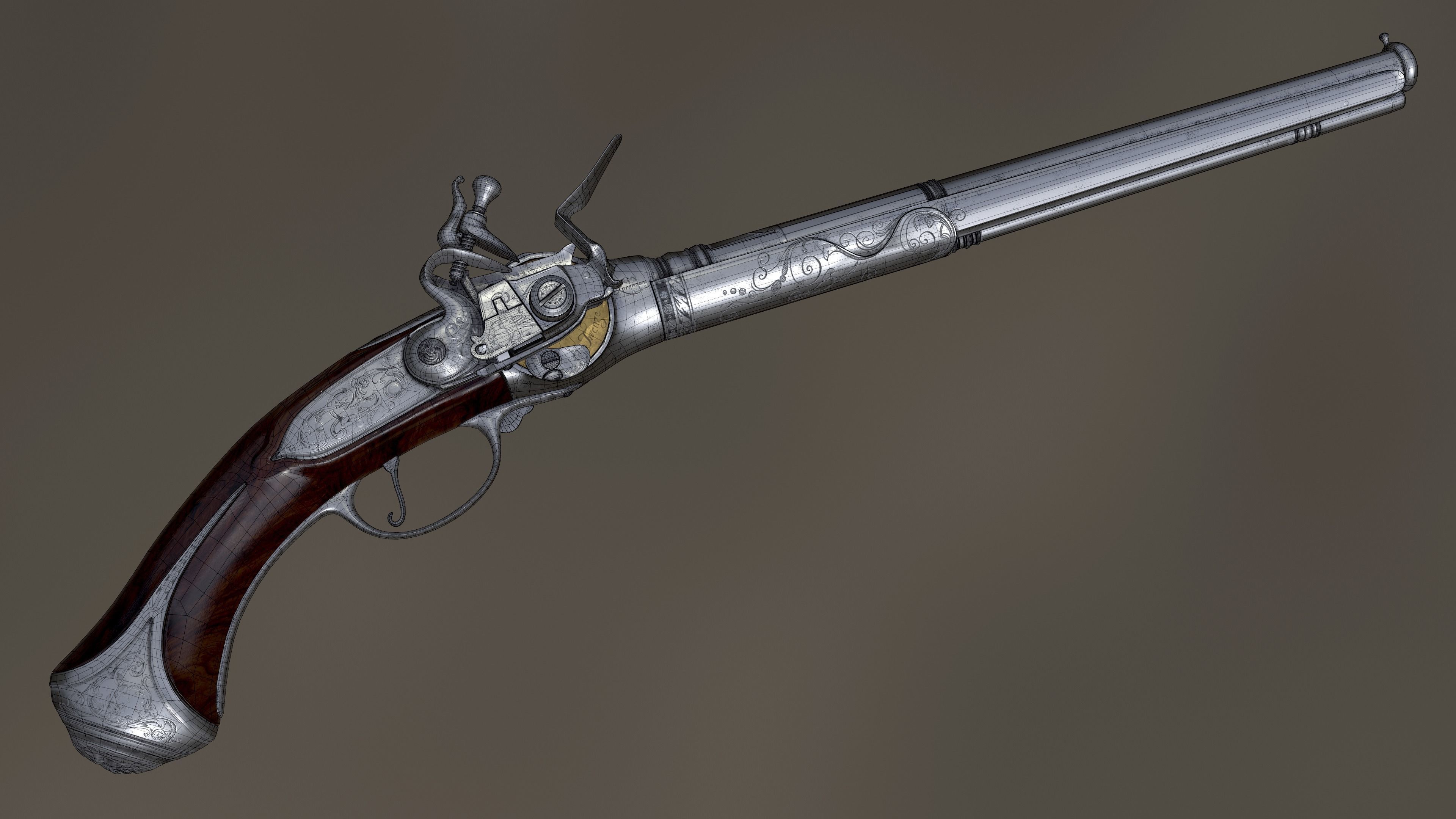 Repeating Flintlock Pistol Low-poly 3D model_4