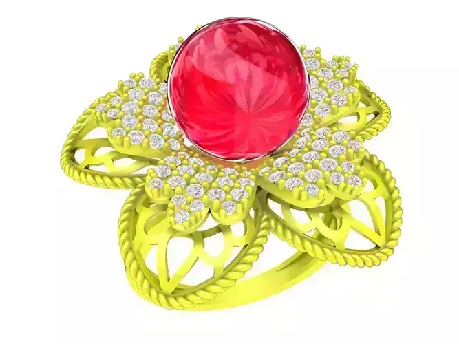 A5627 Pearl Women Ring Diamond Flower Women Ring 3D Model