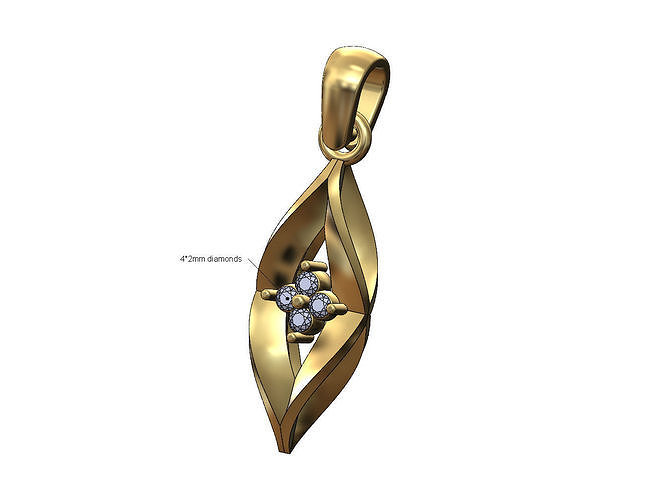 Square diamond cluster twisted leaf pendant bail and charm 3D print model