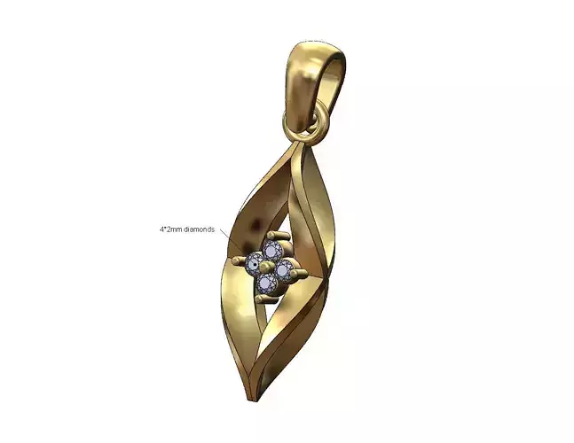 Square diamond cluster twisted leaf pendant bail and charm