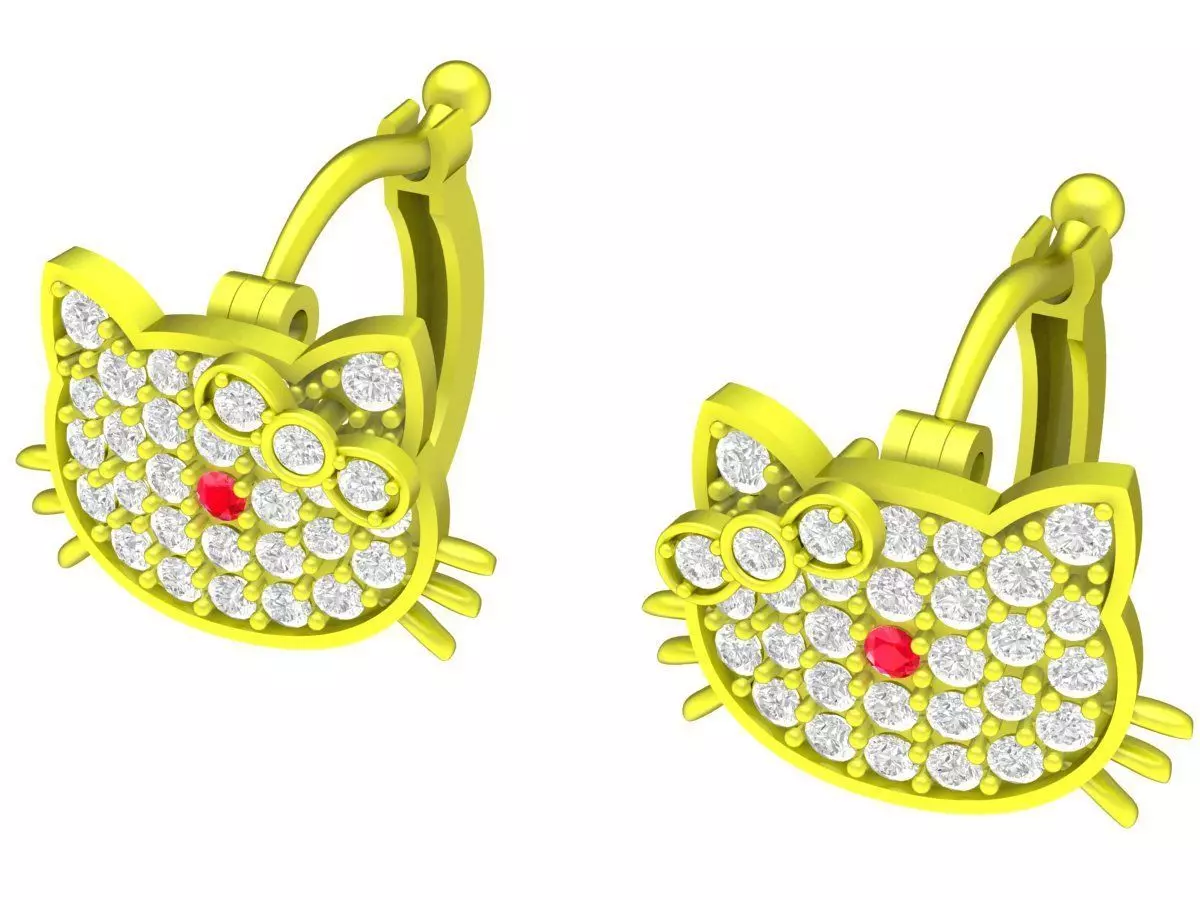 Cute Cat Earrings Jewelry 3D Model for Gold Casting 5655 3D print model