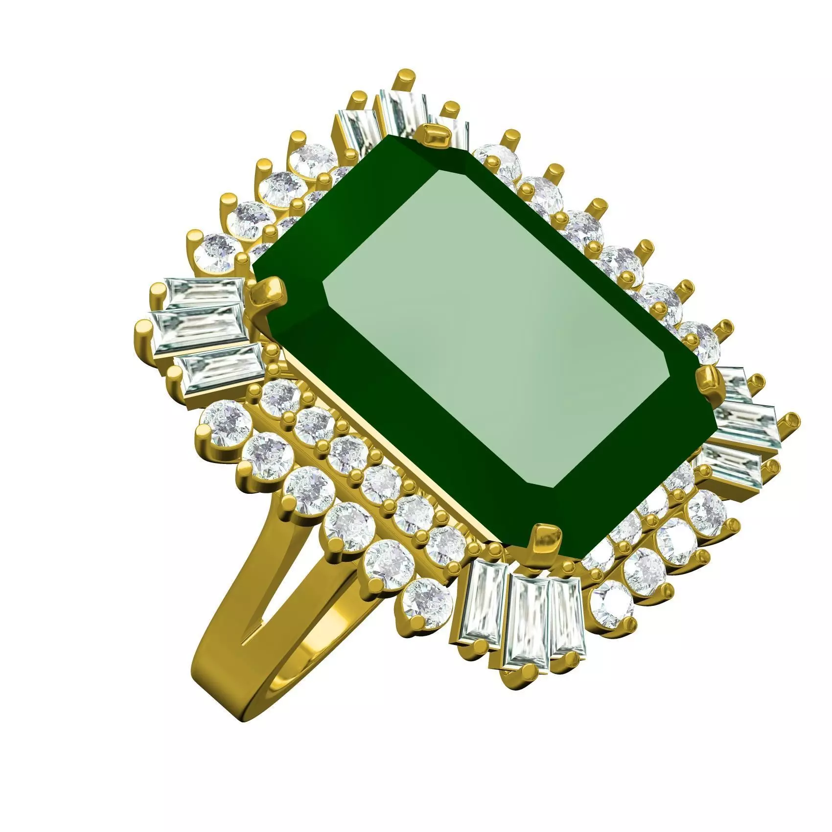 Antique Vintage Green Emerald Engagement Ring 3D print model