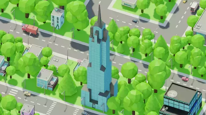 Cartoon street city urban building lowpoly  assets