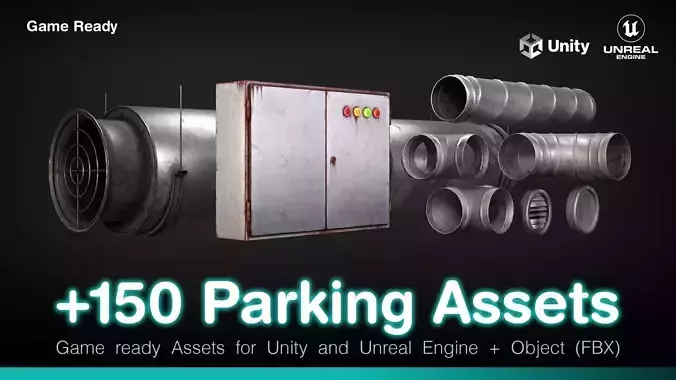 Parking Assets game Ready for Unity and Unreal Engine Low-poly 3D model