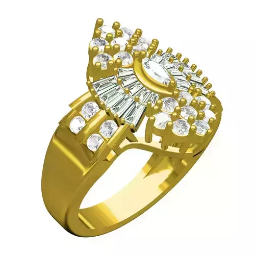 Marquise Shaped Round and Baguette Stone Cocktail Ring