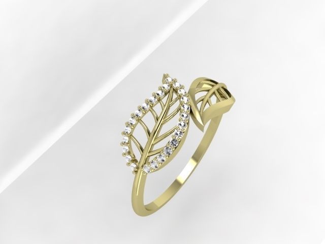 leaf ring 3D print model_7