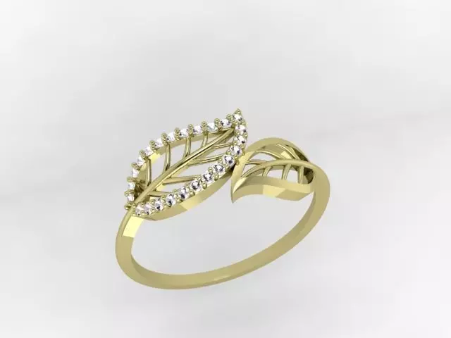 leaf ring 3D print model_0