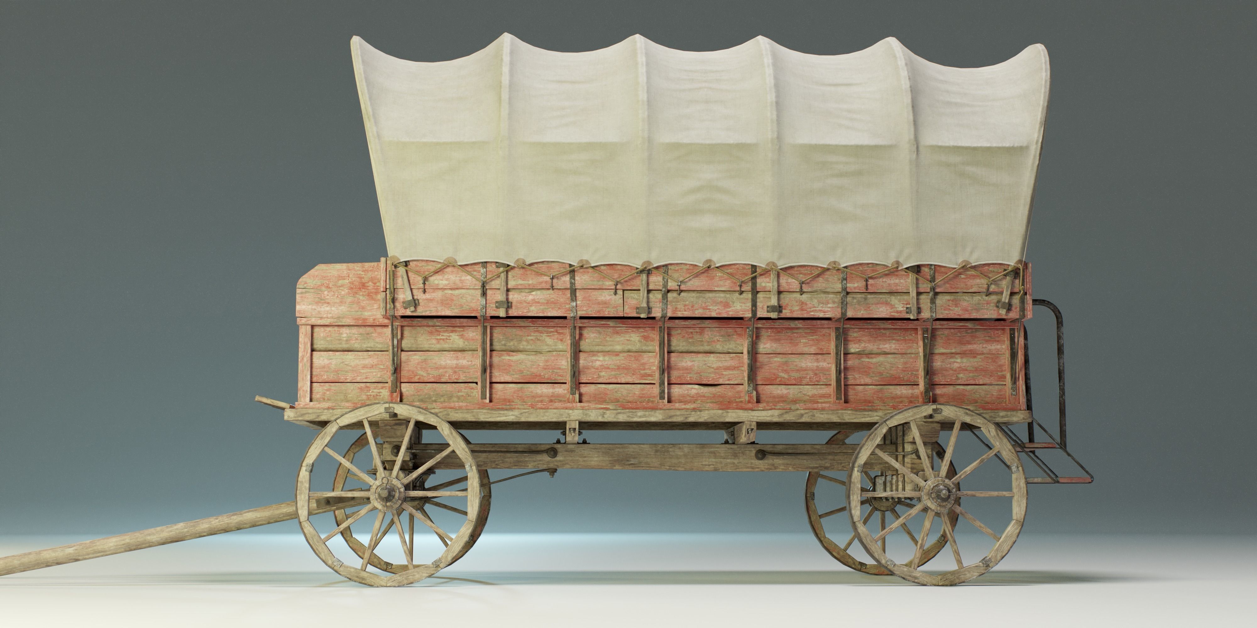 Wooden Medieval Carriage PBR Game Ready Low-poly 3D model_7