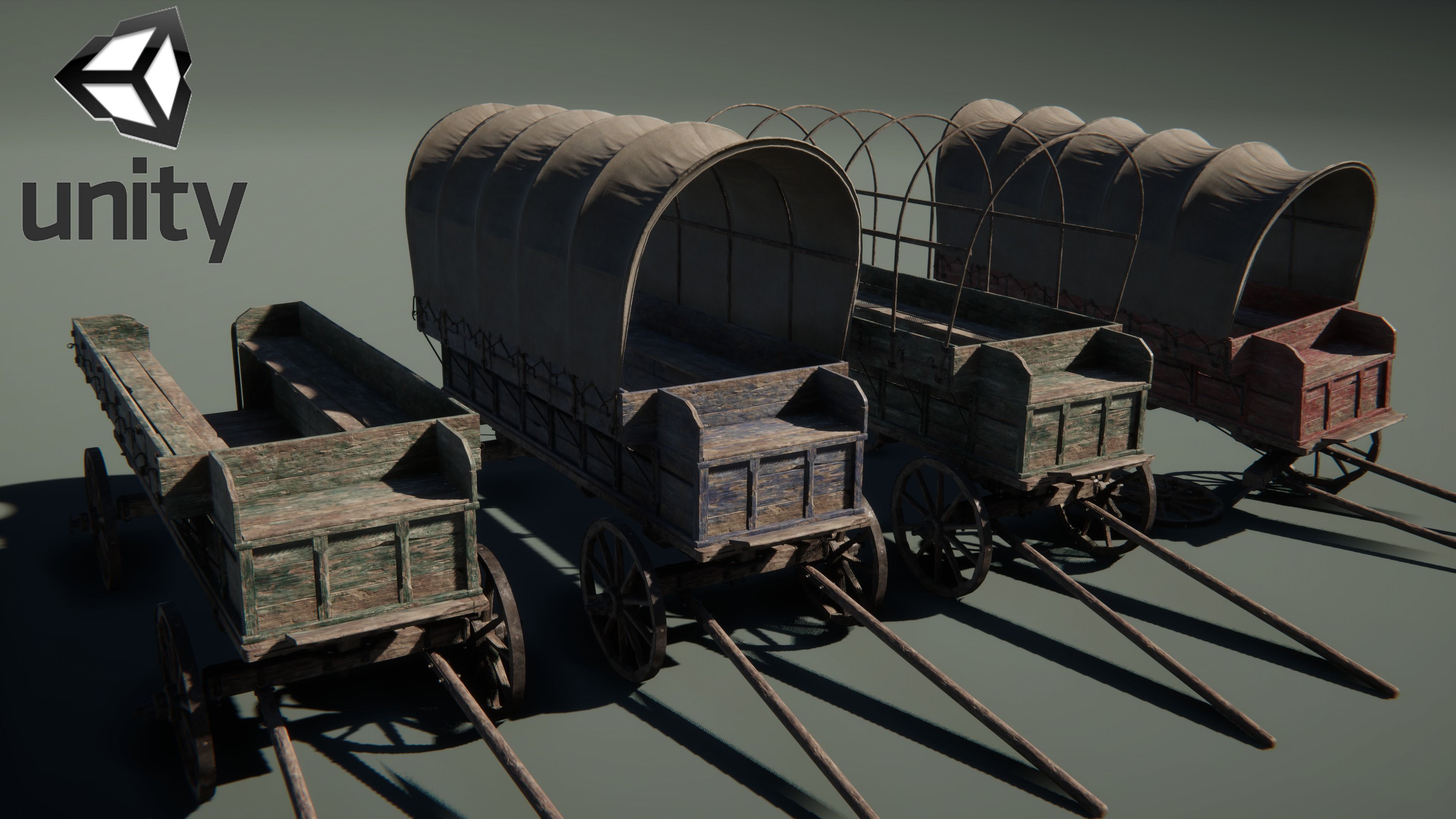 Wooden Medieval Carriage PBR Game Ready Low-poly 3D model_9