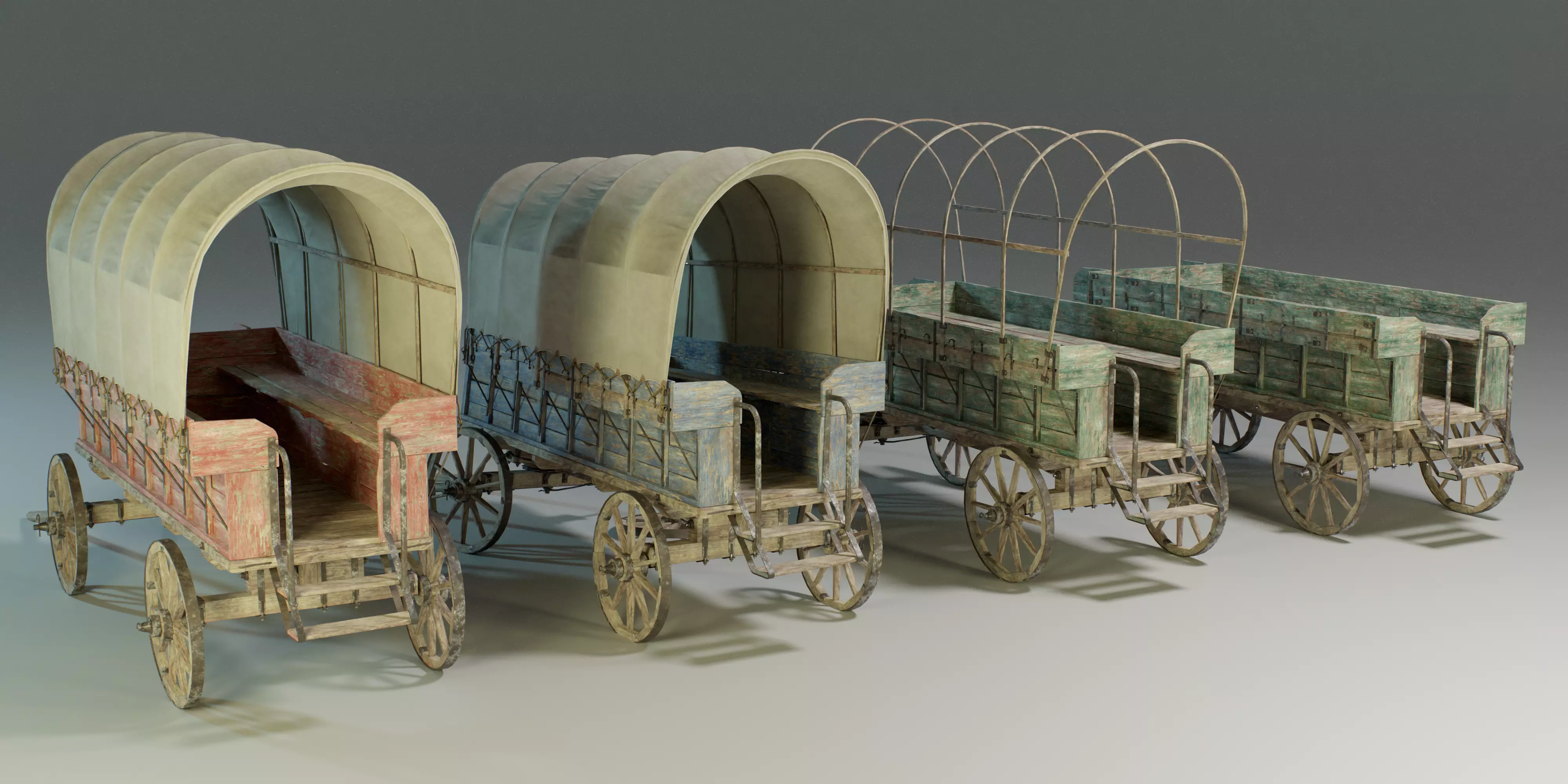 Wooden Medieval Carriage PBR Game Ready Low-poly 3D model_0