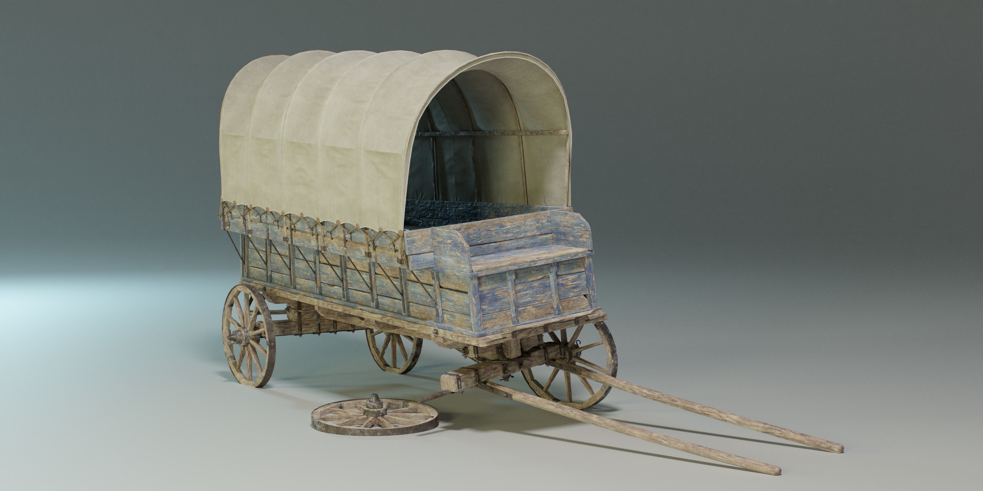 Wooden Medieval Carriage PBR Game Ready Low-poly 3D model_15