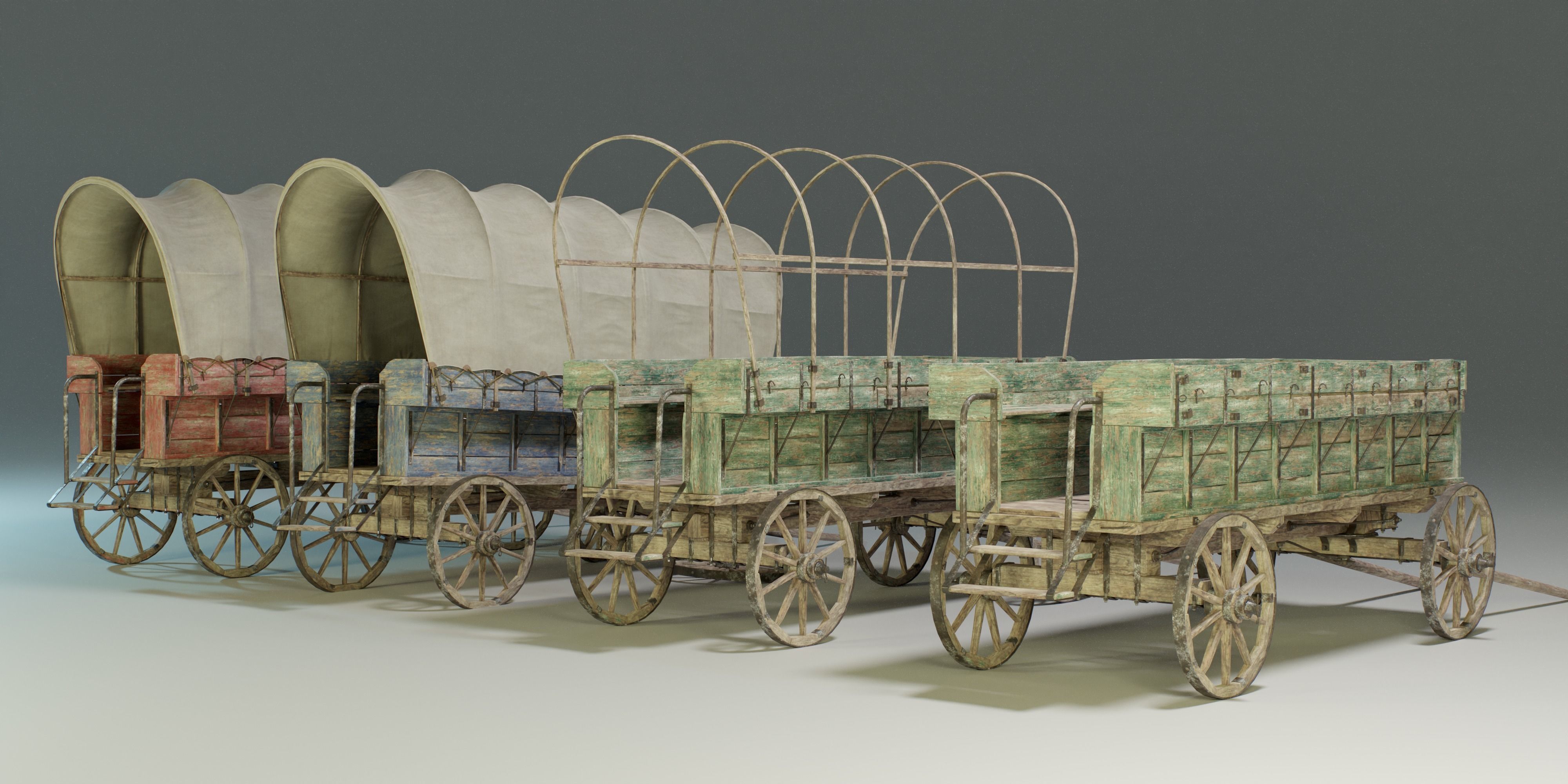 Wooden Medieval Carriage PBR Game Ready Low-poly 3D model_2