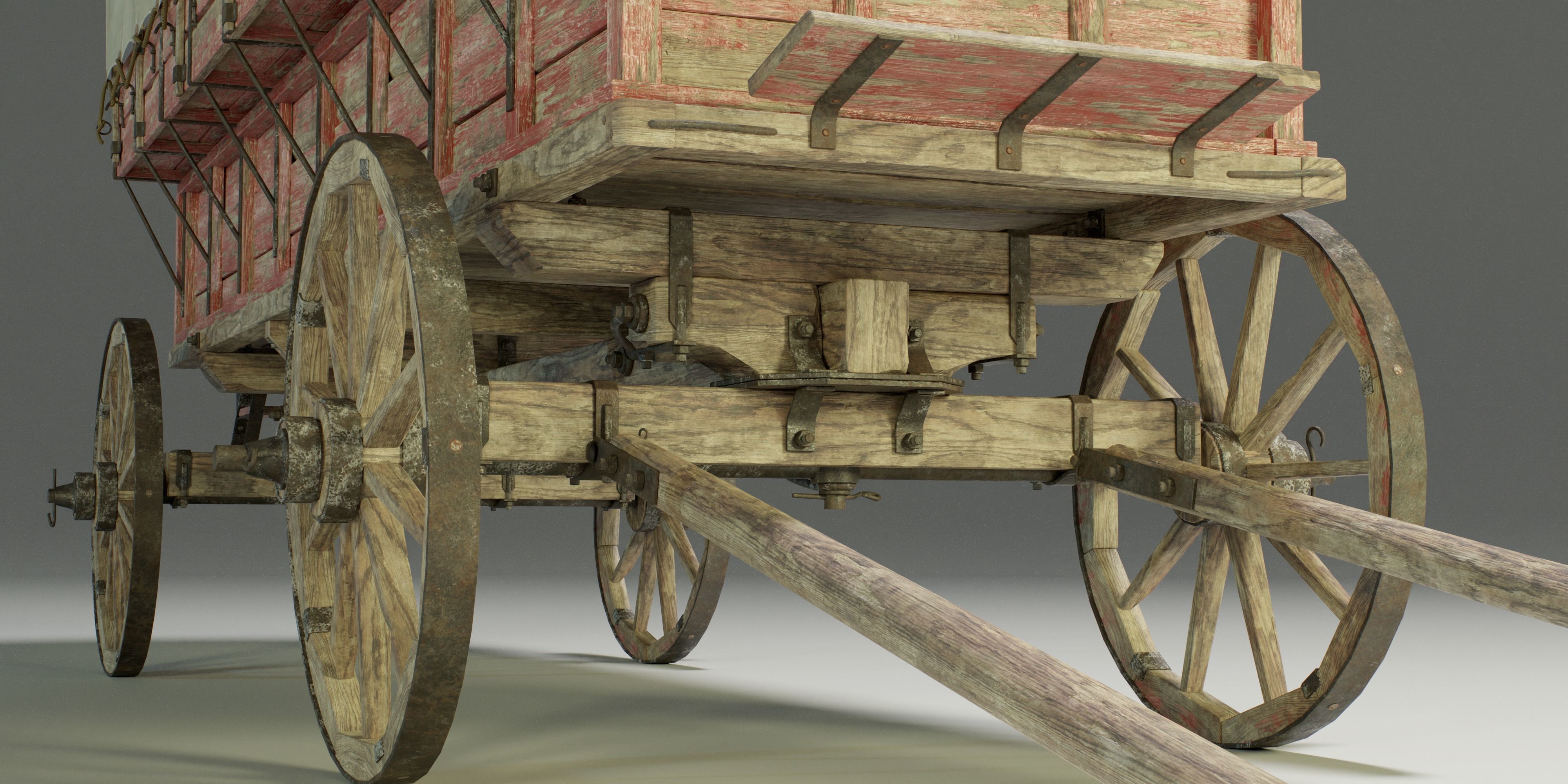 Wooden Medieval Carriage PBR Game Ready Low-poly 3D model_6
