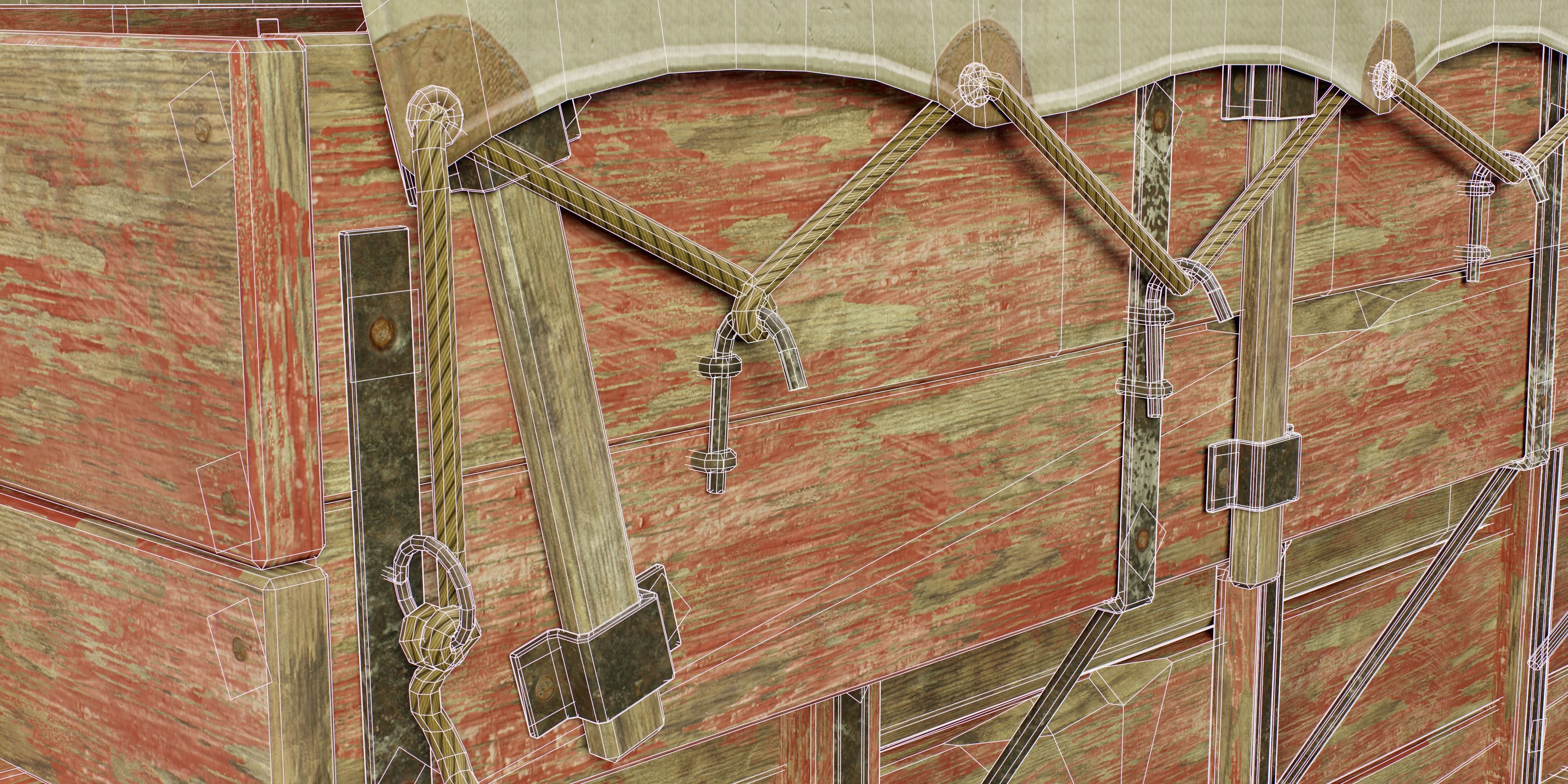 Wooden Medieval Carriage PBR Game Ready Low-poly 3D model_13