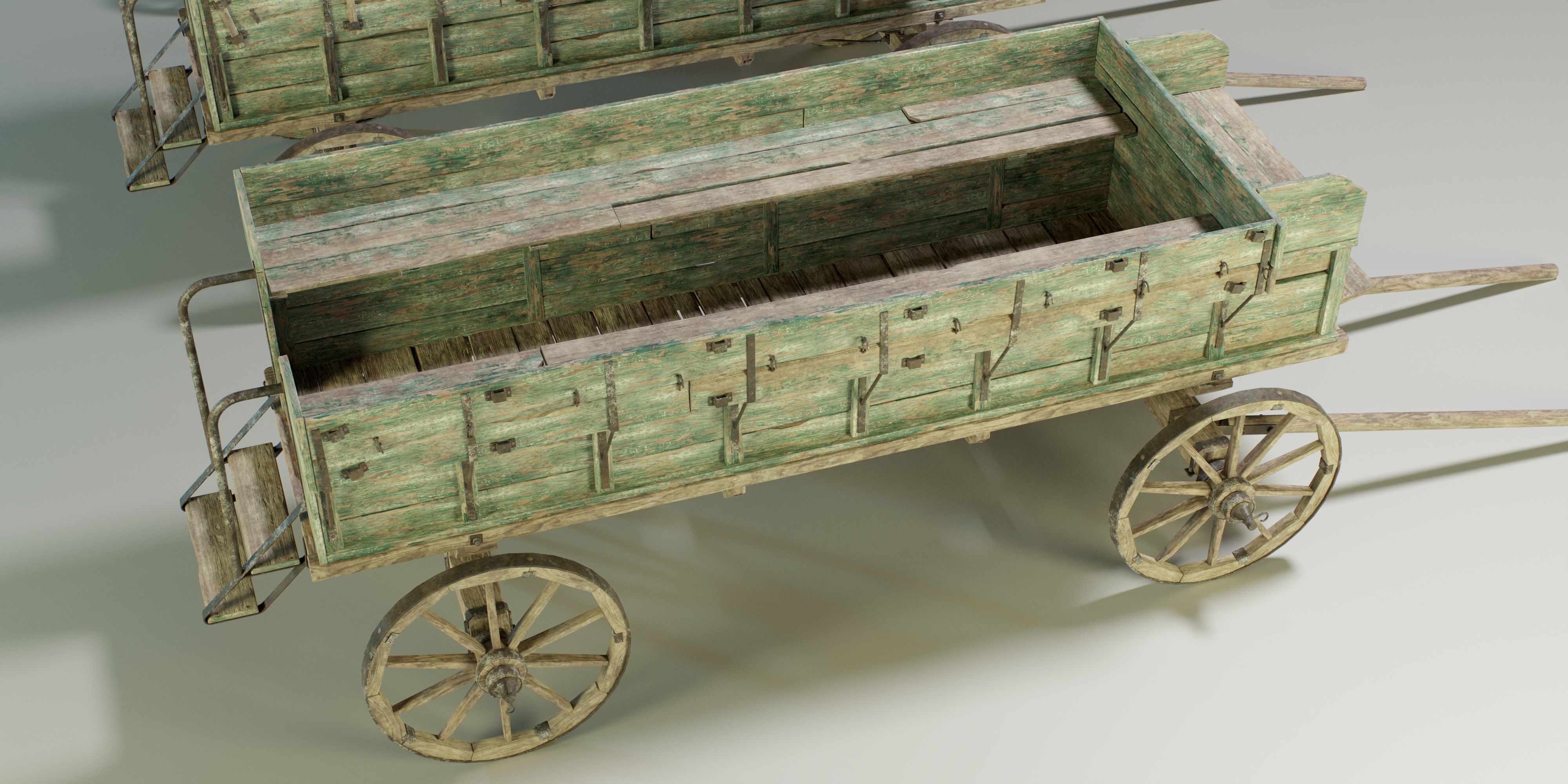 Wooden Medieval Carriage PBR Game Ready Low-poly 3D model_4