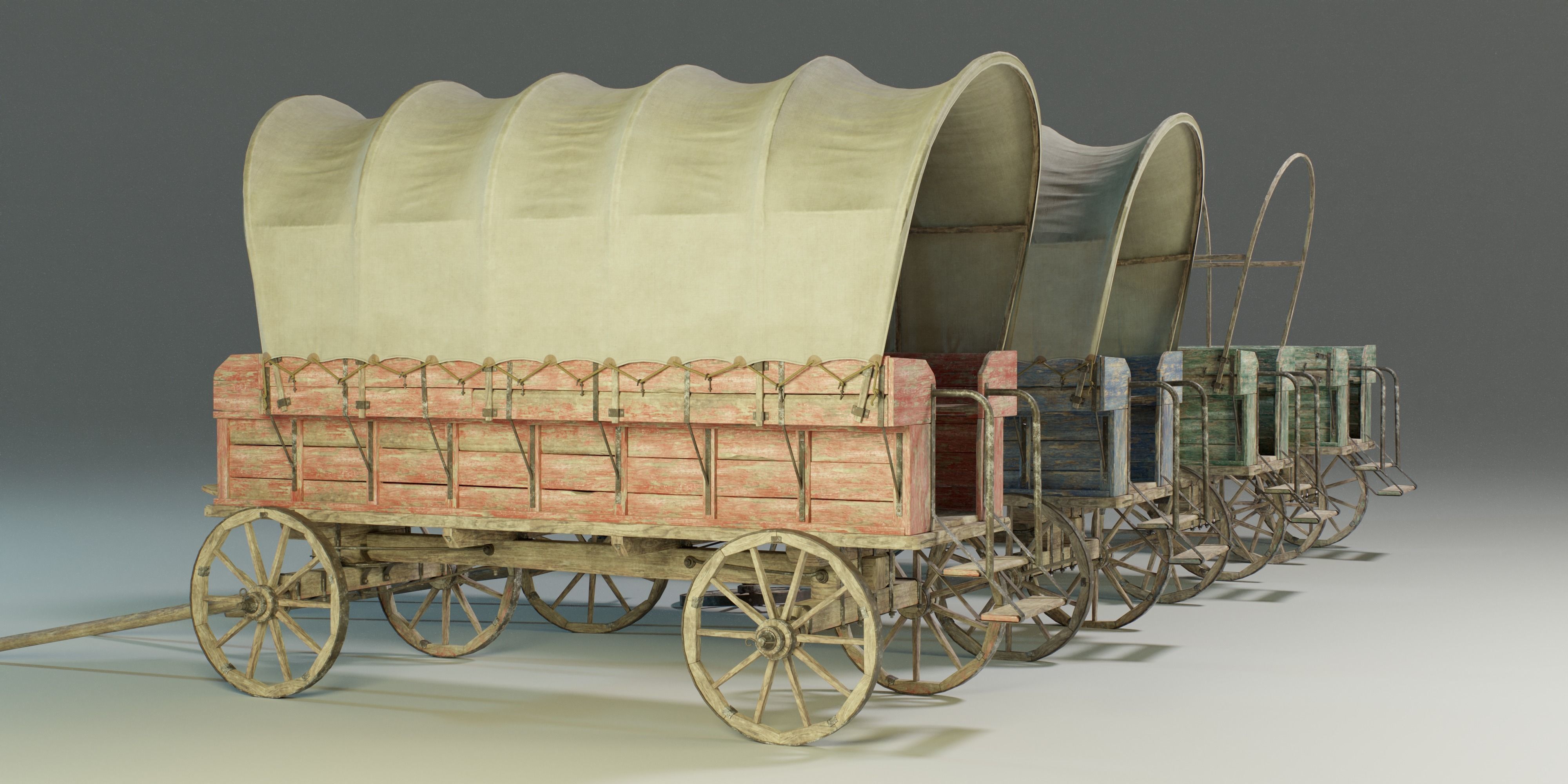 Wooden Medieval Carriage PBR Game Ready Low-poly 3D model_3