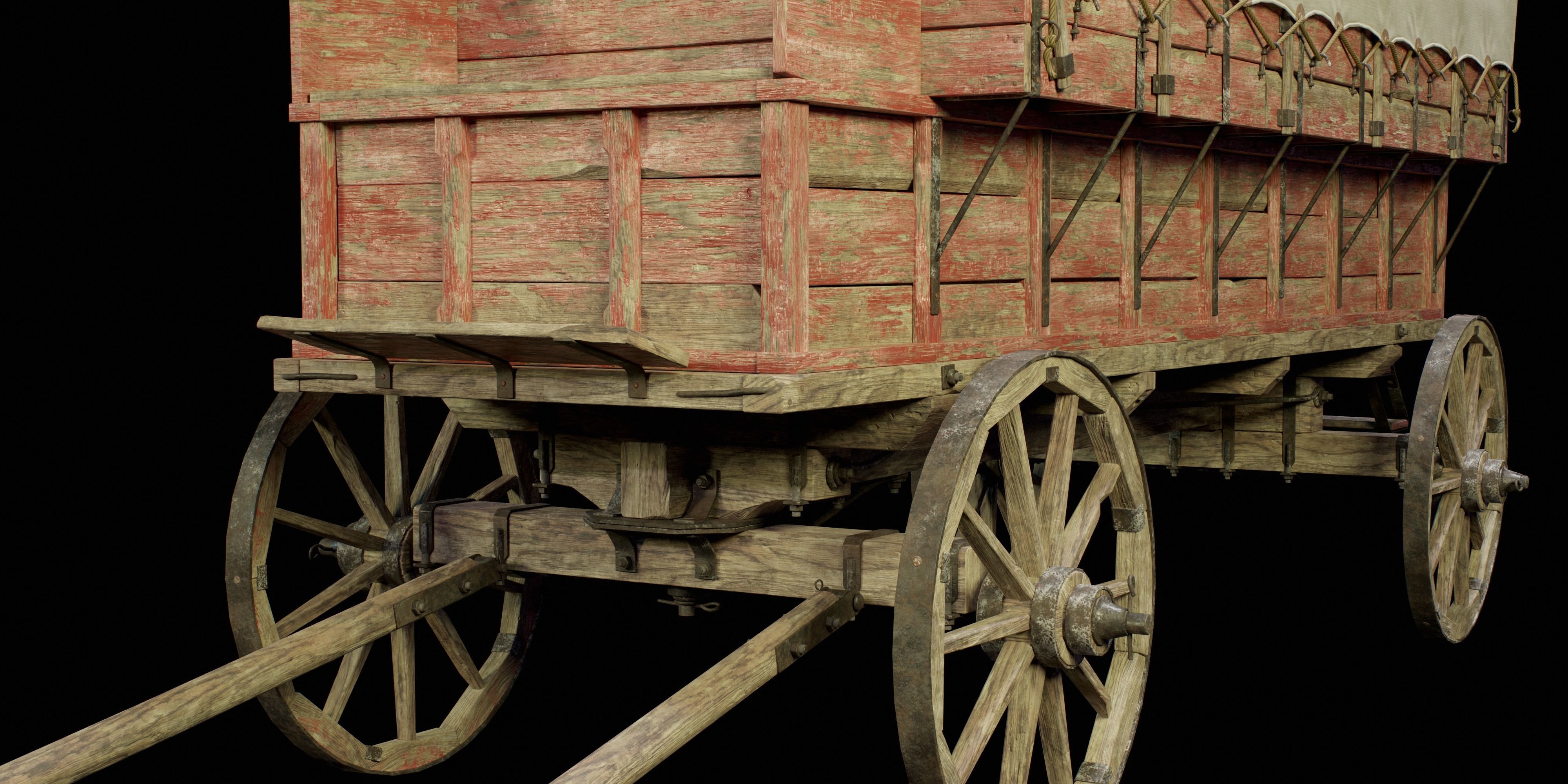 Wooden Medieval Carriage PBR Game Ready Low-poly 3D model_14