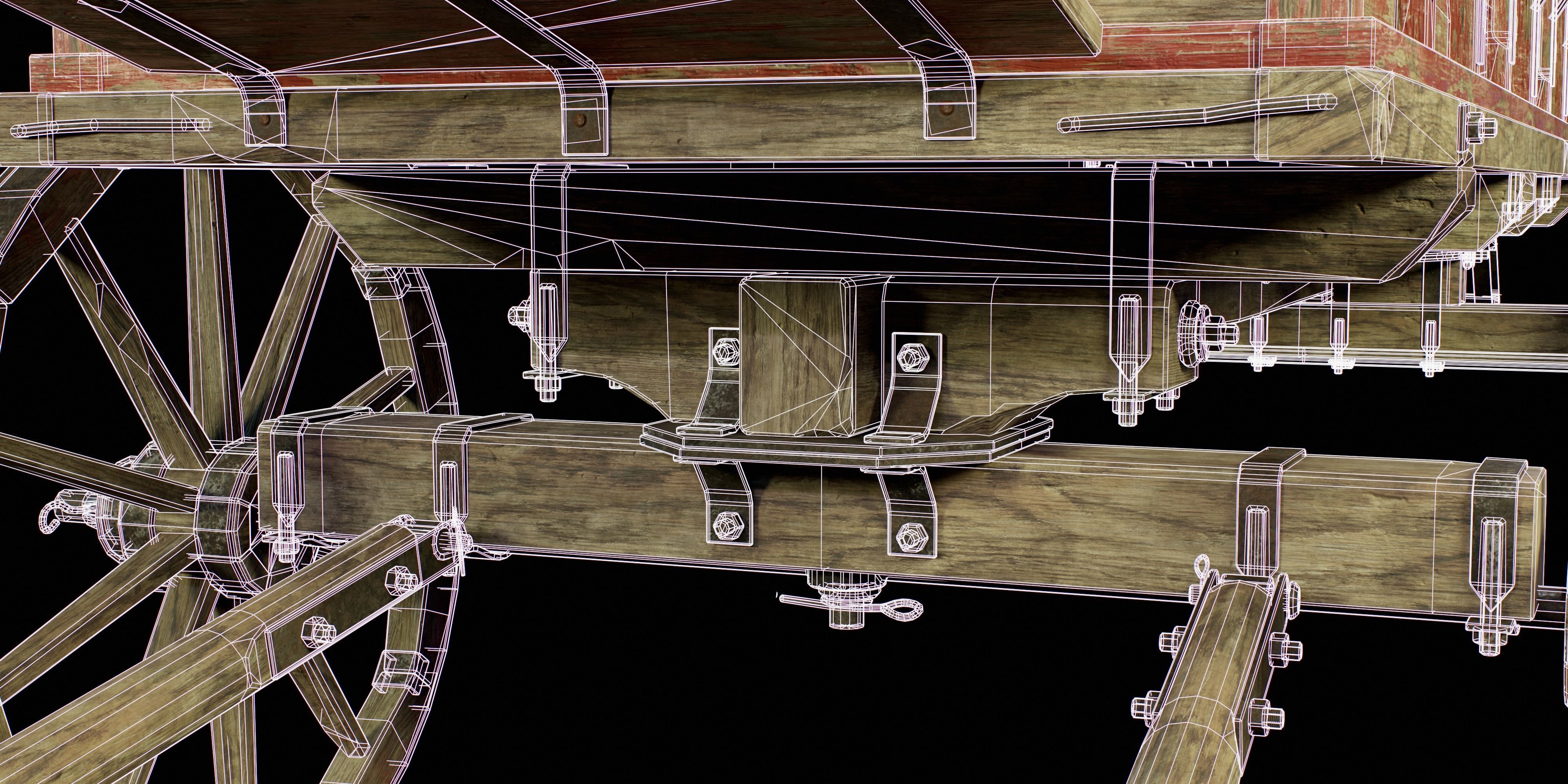 Wooden Medieval Carriage PBR Game Ready Low-poly 3D model_11