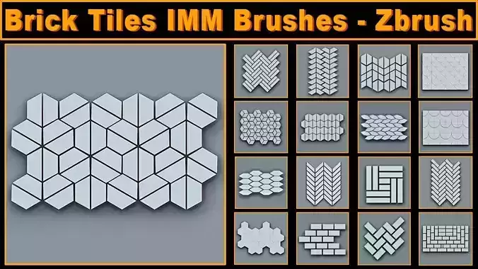 Brick Tiles IMM Brushes For Zbrush Low-poly 3D model