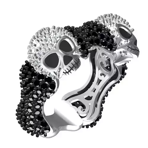 Skull and Bone Black and White Diamond Hip Hop Ring