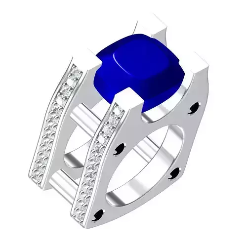 Blue Sapphire Cushion Stone Classic Ring
